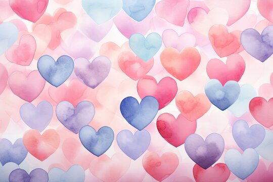 Whimsical Watercolor Hearts, soft pastel hues blend in a dreamy watercolor heart pattern