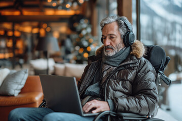 Obraz premium Disabled male business professional with laptop