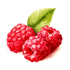 dimensions contributing to its overall charmA vibrant watercolor portrayal of a raspberry against a white backdrop, capturing its lively colors and intricately depicting the raspberry's shape and 