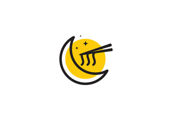 noodle moon logo design, ramen food restaurant, korean food, japanese symbol icon template