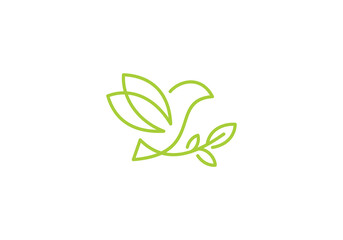 abstract bird with leaf simple logo design template	