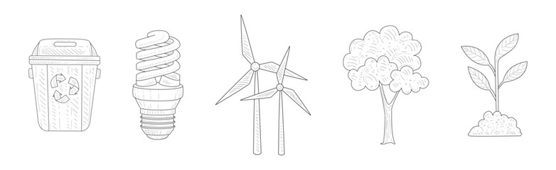 Ecology and Environment Object and Hand Drawn Element Vector Set