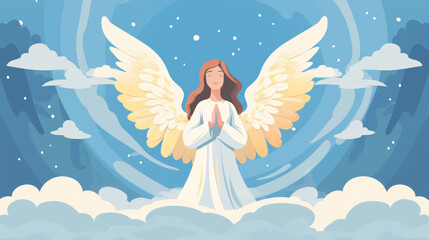 Illustration of an angel in the bright sky