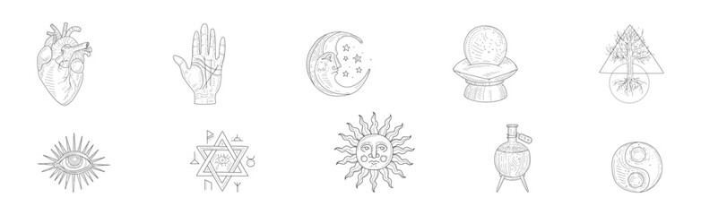 Magic Witch Hand Drawn Object and Element Vector Set