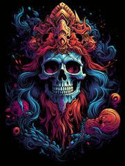 T-shirt design, an artist's enigmatic portrayal, his face masked with a skull сreated with Generative Ai