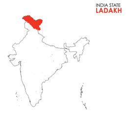 Ladakh map of Indian state. Ladakh map vector illustration. Ladakh vector map on white background.