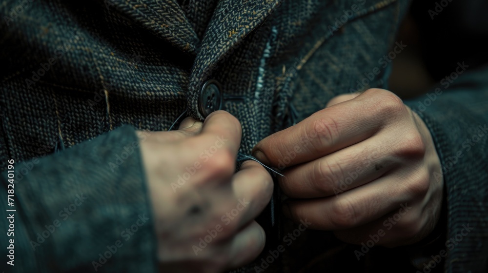 Poster Close up of a person holding a pair of scissors. Versatile image for various uses