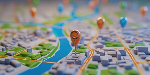 A close-up view of a map with pins representing various locations. Ideal for travel, navigation, or geographical concepts
