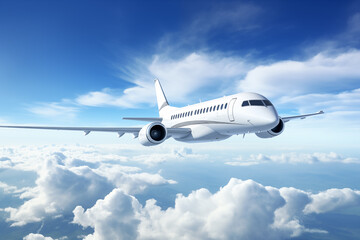 Naklejka na ściany i meble Skybound Journey: Airplane Soaring Over the Clouds. Generative ai