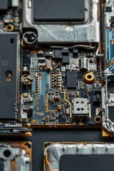 A detailed close-up view of a computer motherboard. This image can be used to illustrate technology, electronics, or computer hardware concepts