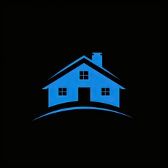 Elegant logo for a real estate company in blue, isolated on a black background.
