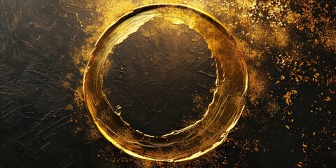 A gold circle placed on a black surface. Suitable for various design projects