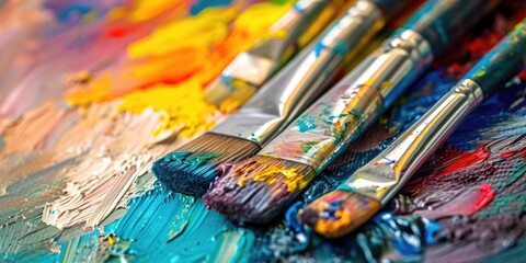 A close up image of a bunch of paint brushes. This versatile picture can be used for various art and creativity-related projects