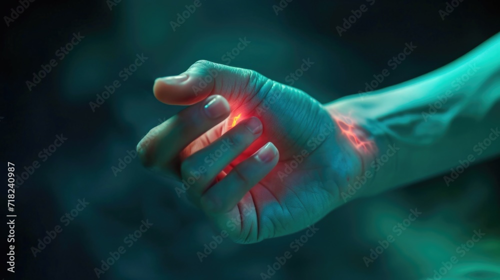 Poster A hand with a glowing red light, perfect for adding a touch of mystery or supernatural element to your projects