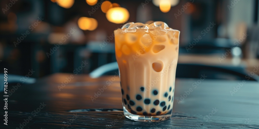 Poster A refreshing drink placed on a sturdy wooden table. Perfect for adding a touch of relaxation to any project