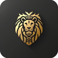 A luxury gold lion head logo seamlessly integrating a defense concept, designed to convey a profound sense of sturdiness, strength, elegance, modernity, luxury, and boldness for the company