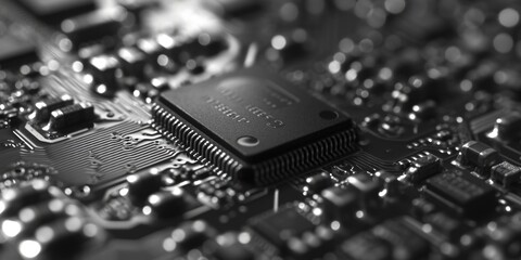 A detailed view of a computer motherboard, showing the intricate circuitry and components. Suitable for technology-related projects and articles