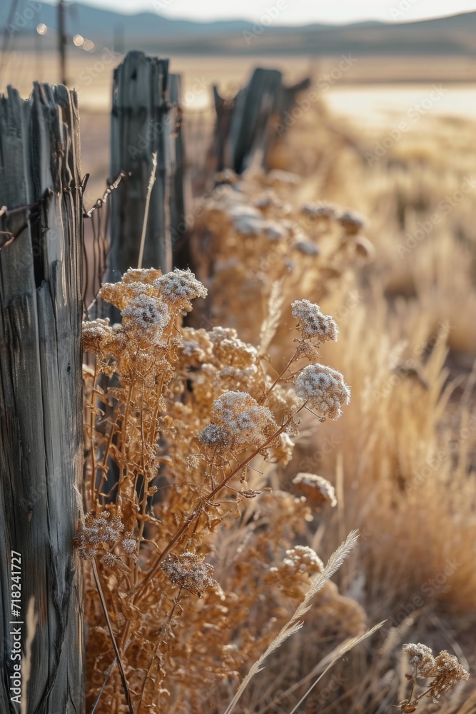 Aufkleber A picture of a wooden fence standing in the middle of a field. Perfect for adding a rustic touch to any project