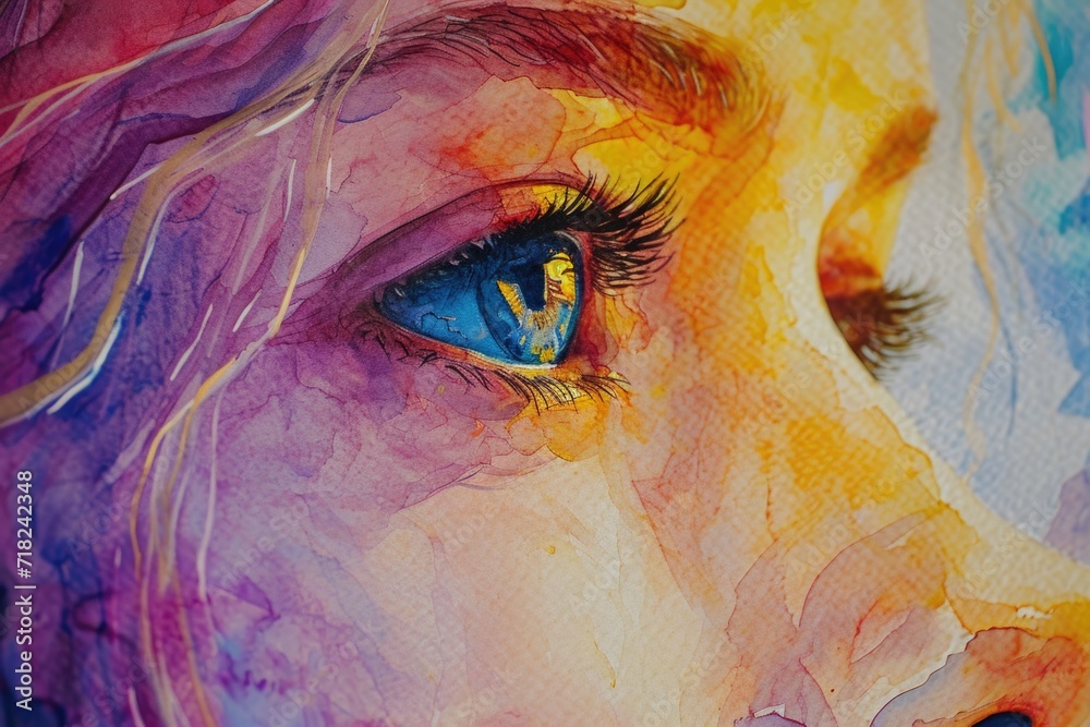 Poster a detailed close-up painting capturing the beauty and intricacy of a woman's eye. perfect for adding