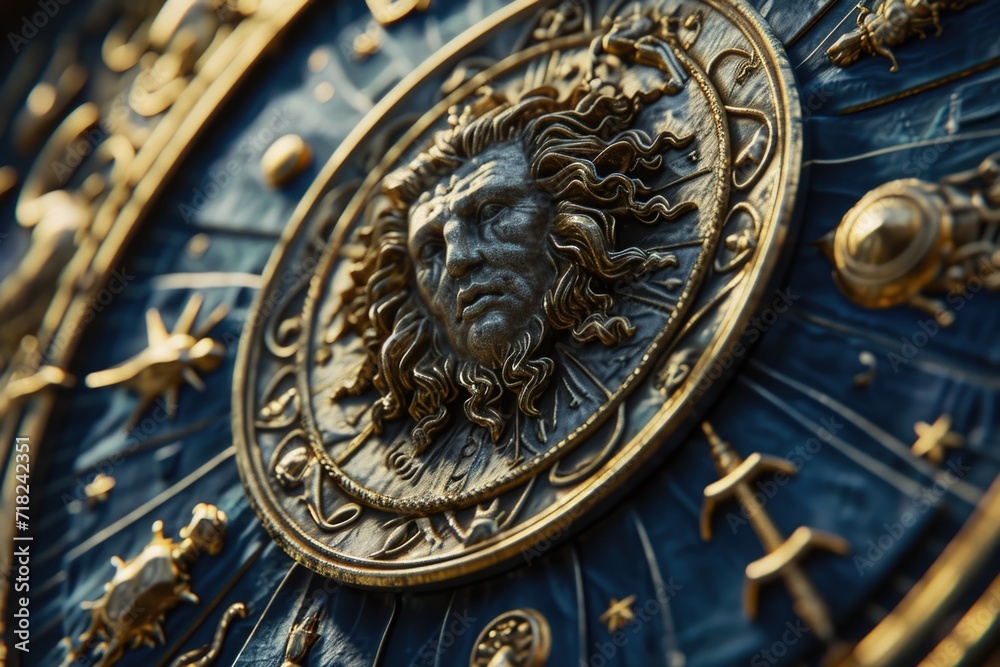 Poster A close-up view of a clock with a face. This image can be used to represent time, punctuality, or a sense of urgency