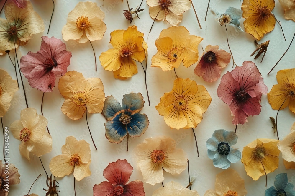 Poster A bunch of flowers displayed on a wall. Perfect for adding a touch of nature to any space