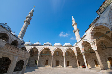Fototapeta premium Suleymaniye Camii Mosque is an Ottoman Imperial Mosque in Fatih district in historic Istanbul, Turkey. Historic Areas of Istanbul is a UNESCO World Heritage Site since 1985. 