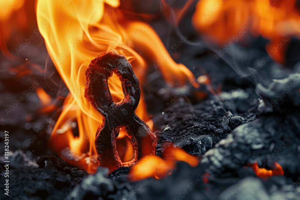 Poster close up view of a fire with a prominent number eight. this image can be used to represent energy, p