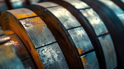 A close up view of a bunch of wooden barrels. This image can be used to depict traditional craftsmanship, rustic charm, or the production of wine or whiskey