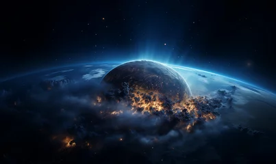 Crédence de cuisine en verre imprimé Pleine Lune arbre Planetary, outer space, galaxy, deep sky object. Sci-fi concept, fantasy. 3d illustration, mixed media