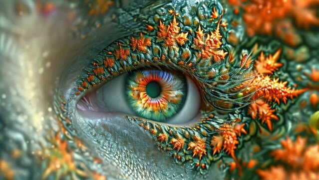 Abstract close up of green eye of a female, fractal concept Generative AI 