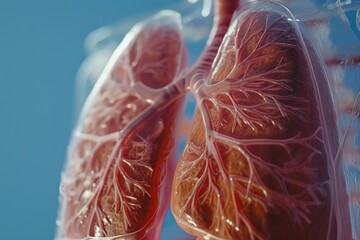 A detailed close-up view of a pair of lungs. This image can be used to illustrate respiratory health, medical conditions, or the effects of smoking
