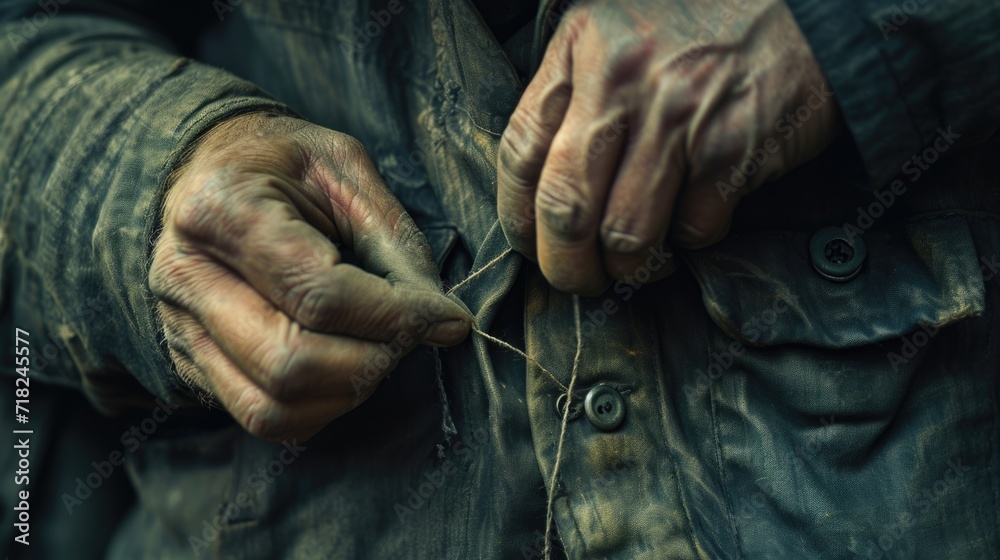 Aufkleber A close-up view of someone tying a string. This image can be used to illustrate concepts of problem-solving, creativity, or crafts