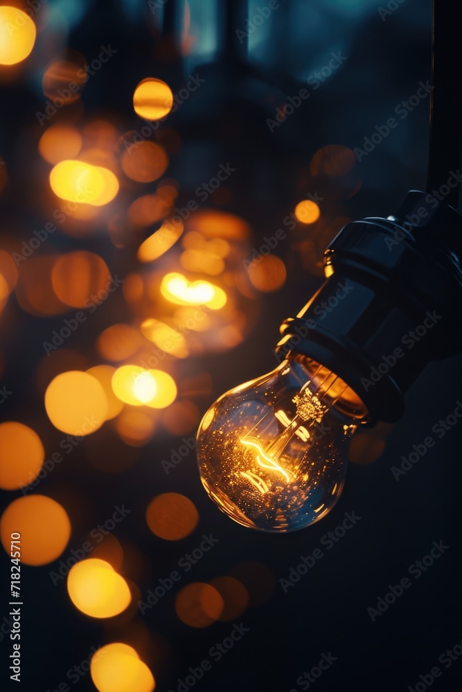 Poster A detailed view of a light bulb mounted on a pole. This versatile image can be used to represent concepts such as innovation, ideas, electricity, energy, and lighting solutions