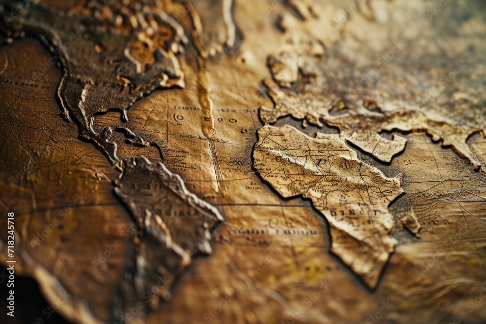 Poster a detailed close-up of a map of the world. this image can be used for educational purposes or to ill