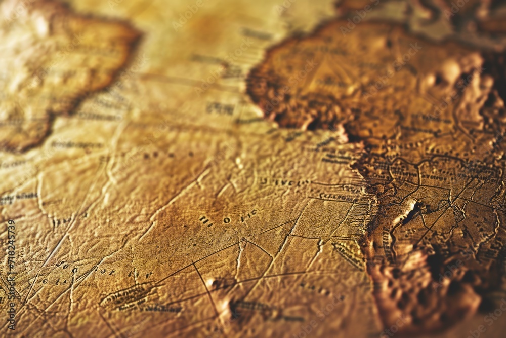 Poster A detailed close-up view of a world map. Perfect for illustrating global concepts and geographical information