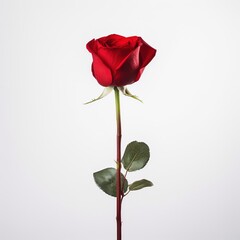 A single piece of  red rose isolated on white background