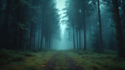 Obraz premium 霧の森の小道