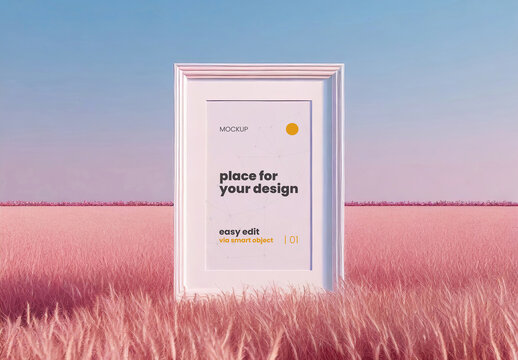 Frame Poster Mockup on a Pink Field 01