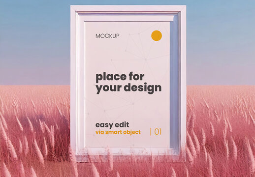 Frame Poster Mockup on a Pink Field 03