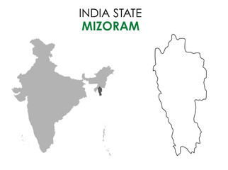Mizoram map of Indian state. Mizoram map vector illustration. Mizoram vector map on white background.