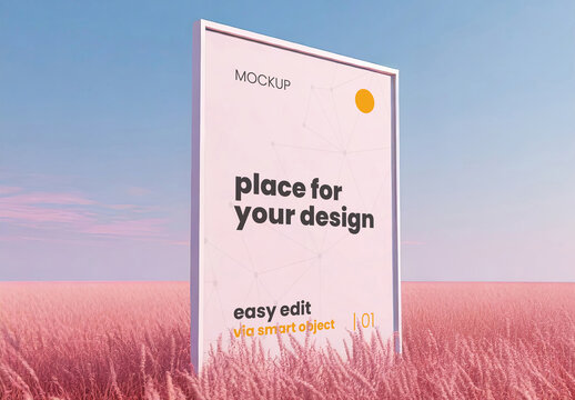Frame Poster Mockup on a Pink Field 04