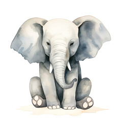 AI-generated watercolor sitting Elephant clip art illustration. Isolated elements on a white background.