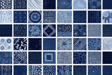 indigo different pattern illustrations of individual different woven fabric