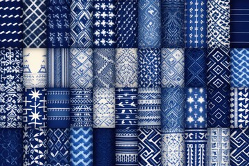 indigo different pattern illustrations of individual different woven fabric