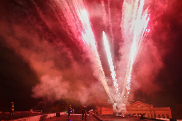 Fireworks Spectacle with Safety Crew at Night Event
