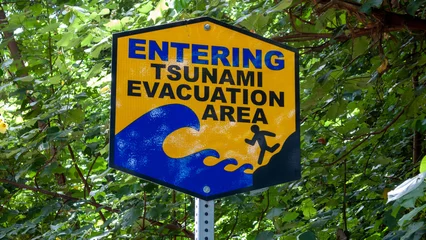 Fototapeten Tsunami evacuation sign © guillaumedop