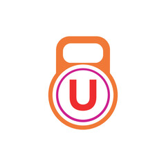 Kettlebel Logo combine with letter U vector template