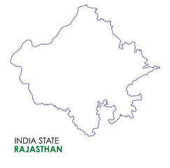 Rajasthan map of Indian state. Rajasthan map vector illustration. Rajasthan vector map on white background.