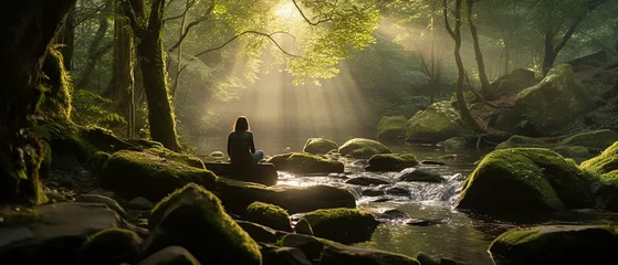 Tuinposter Investigate the ancient practice of forest bathing. How can immersing oneself in nature benefit our physical and mental well-being © Amer