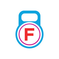 Kettlebel Logo combine with letter F vector template